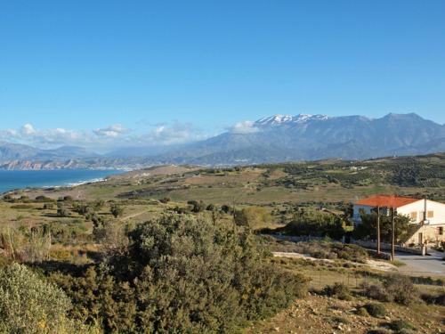 a view of a field with mountains in the background at Irene Komos in Pitsidia