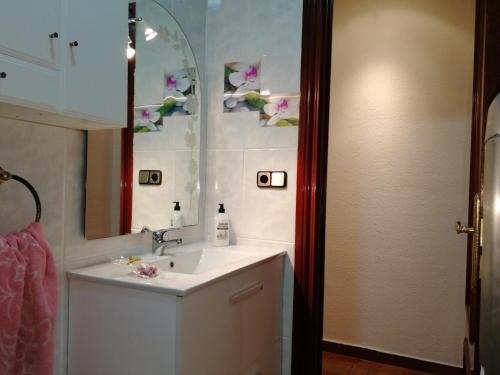 y baño con lavabo y espejo. en Acogedor, en Zaragoza