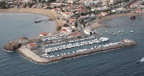 an aerial view of a marina with boats in the water at Piso lujoso in Puerto de Mazarrón