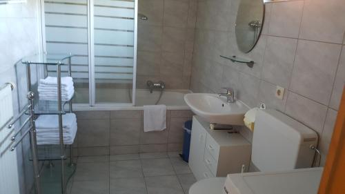 a bathroom with a sink and a toilet and a shower at ferienhausfindling St.Lambrecht in Sankt Lambrecht