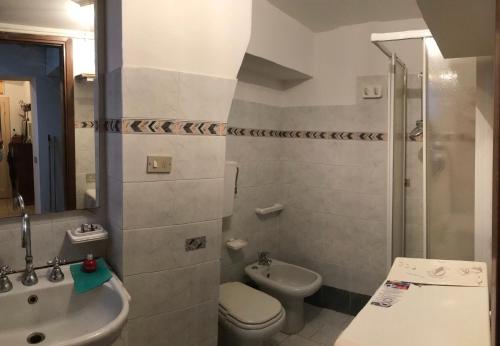 e bagno con lavandino, servizi igienici e doccia. di Appartamento Via Ferdinando Galiani a Chieti