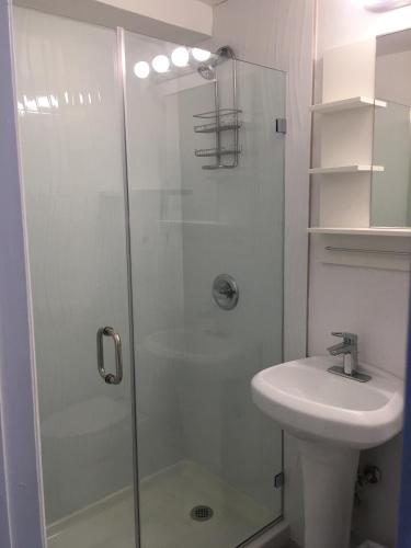 a bathroom with a shower and a sink at Ocean Front Units at Miami Beach in Miami Beach