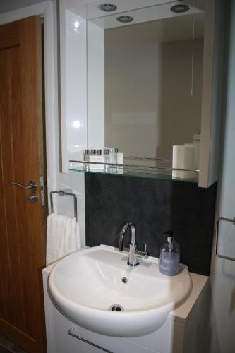 a bathroom with a sink and a mirror at Amberleigh House Annex in Newmarket