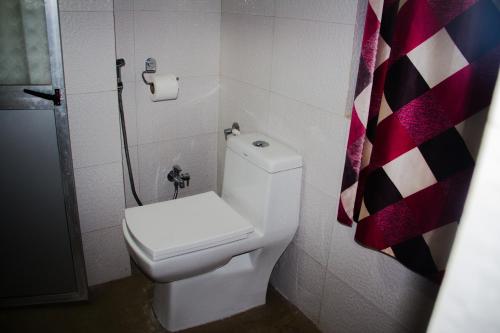 a bathroom with a toilet and a shower at Riva homestay family room in Darjeeling