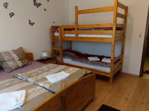 a bedroom with two bunk beds and a ladder at Ferien Paradies in Baiersbronn