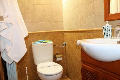 a bathroom with a white toilet and a sink at Hotel Rural el Arrabal Siguenza in Sigüenza