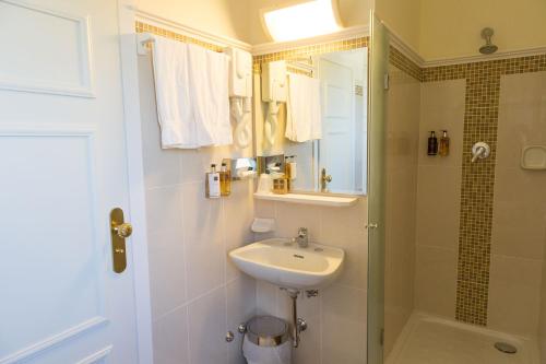 a bathroom with a sink and a shower at Parco del Lago Resort & SPA in Villagrande
