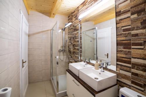 y baño con lavabo y ducha. en Casa City View, en Sibiu