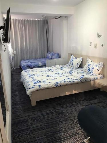 a bedroom with two beds and a flat screen tv at Casa Mario in Baile Felix