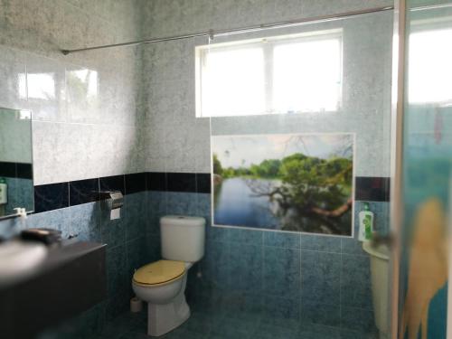 a bathroom with a toilet and a window at Guesthouse Dragon Place in Taiping