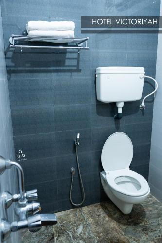 タンジャーヴールにあるHotel Victoriyahのトイレとシャワー付きのバスルーム
