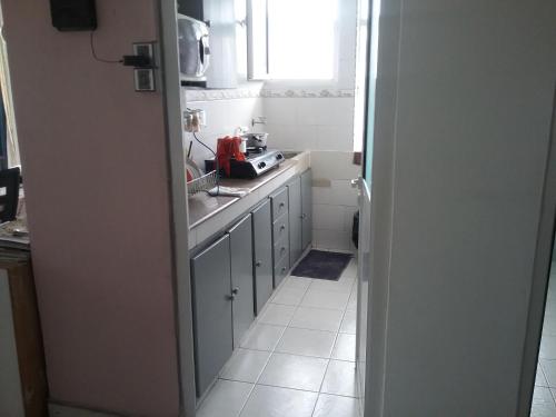 a small kitchen with a sink and a window at La Plaine Verte Guesthouse in Port Louis