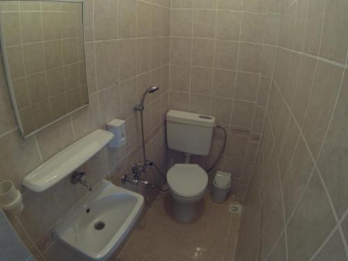 a small bathroom with a toilet and a sink at Merhaba Pansiyon in Bodrum City