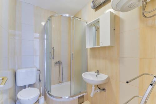 a bathroom with a shower and a toilet and a sink at Apartments Citrus in Turanj