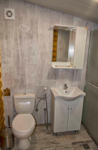 a bathroom with a toilet and a sink at Jack Family Hotel in Stara Zagora