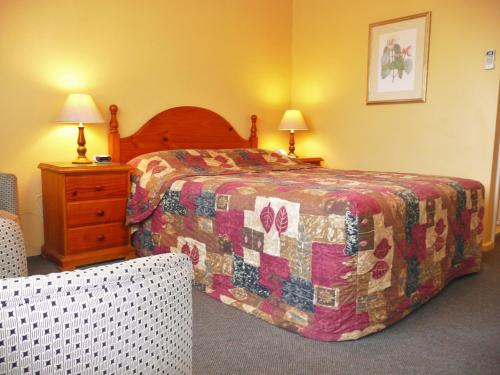 a bedroom with a bed with a quilt on it at Parramatta City Motel in Sydney