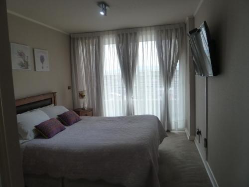 een hotelkamer met een bed en een televisie bij Apart las Rastras talca in Talca