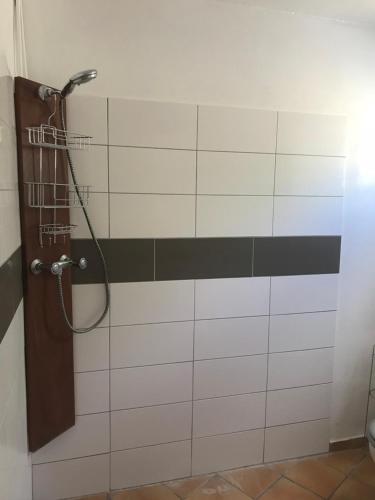 a shower with a hose in a bathroom at Morne Charlotte in Le Carbet