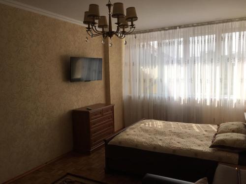 una camera con letto, TV e finestra di Помірецька,9 a Truskavec'