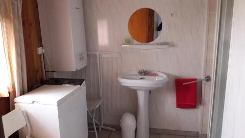 uma pequena casa de banho com um lavatório e um espelho em Meublé de tourisme em Oderen