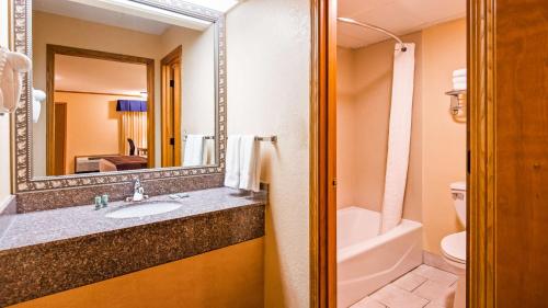 a bathroom with a sink and a toilet and a mirror at Best Western Country Inn - North in Kansas City