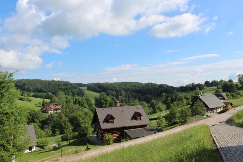 an aerial view of a house in the countryside at Holiday Villa Stupna in Vidochov