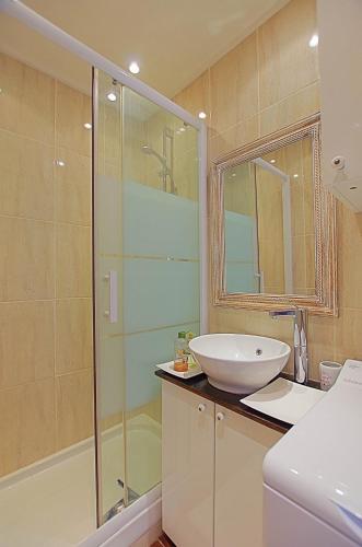 une salle de bain avec un lavabo et une douche en verre dans l'établissement Cros De Cagnes, à Cagnes-sur-Mer