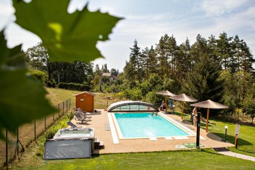 a swimming pool in a yard with at Pivovarský dvůr Zvíkov in Zvíkovské Podhradí