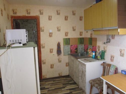 ヴォロネジにあるАпартаменты на димитрова рядом с ВАТУの小さなキッチン(シンク、冷蔵庫付)