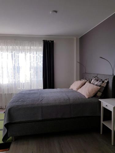 a bedroom with a large bed and a window at 57 Kauppakatu in Varkaus