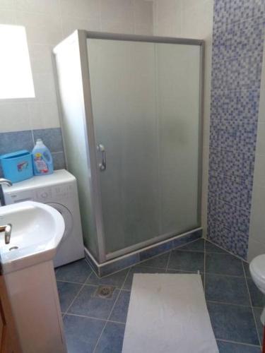 a bathroom with a shower and a toilet and a sink at Zelena Maslina in Bar