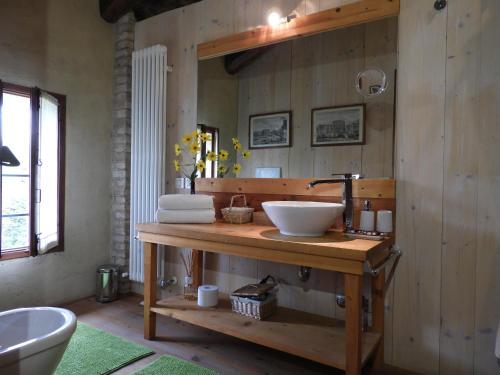 a bathroom with a counter with a sink in it at B&B Ca' Cinel Asolo in Asolo