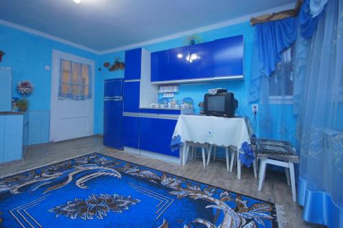 ラーゼシュチュナにあるАня Ромаの青いキッチン(テーブル、テレビ付)