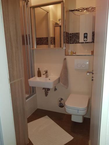 a bathroom with a sink and a toilet at Wohnung Steffens Scharbeutz für Dienstreisen und Monteurzimmer in Scharbeutz