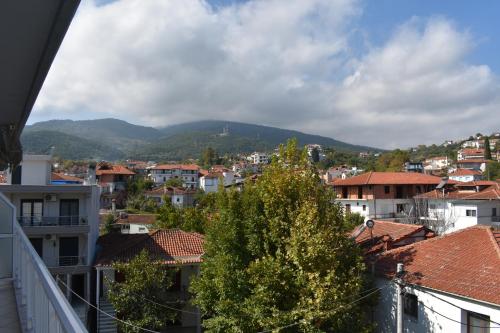 a view of a city with mountains in the background at Galanis Studios and Apartments in Platamonas