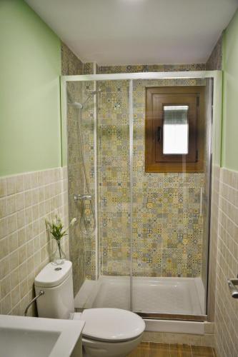 a bathroom with a shower with a toilet and a sink at El Rincón de Elsa VuT AV296 in Guisando