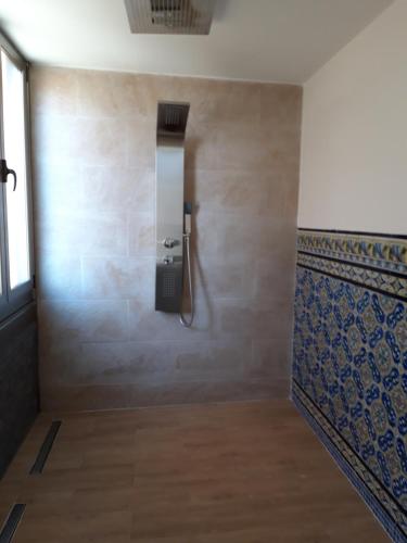 a bathroom with a shower in a wall at H.Albar Mieres in Mieres