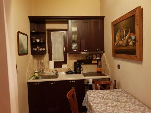 a small kitchen with a sink and a counter at Pallas Casa in Panagía