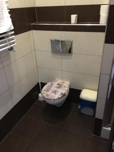a small bathroom with a toilet in a stall at Dolnośląski in Ząbkowice Śląskie