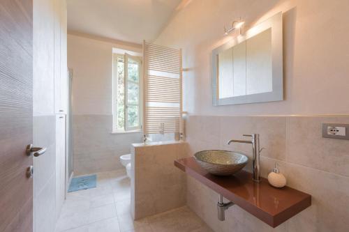 ピオンビーノにあるLe Roseのバスルーム(洗面台、トイレ、鏡付)