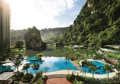 a view of a pool with a mountain at The Haven All Suite Resort, Ipoh in Ipoh