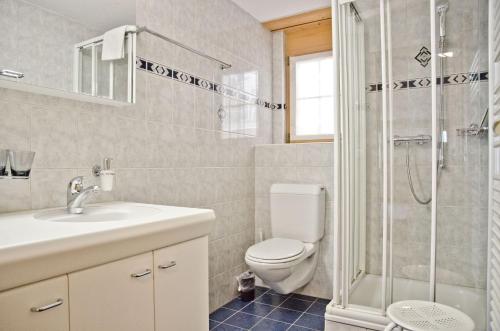 a bathroom with a toilet and a sink and a shower at Apartment Saphir 2 - GRIWA RENT AG in Grindelwald