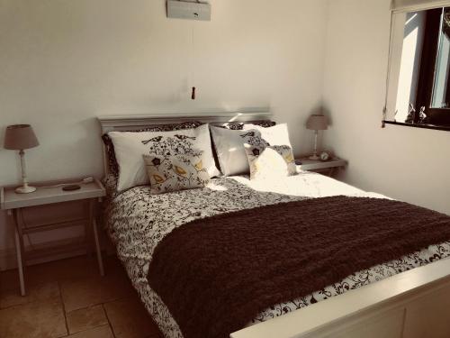 1 dormitorio con 1 cama grande con almohadas en The Cow Hide, en Arundel