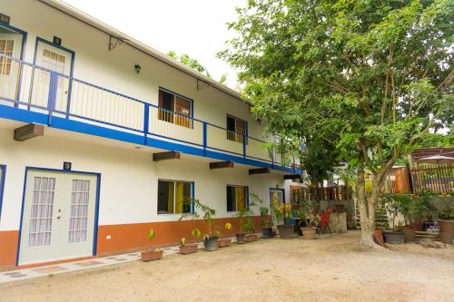 a building with a tree in front of it at Hacienda bambú in Bacalar