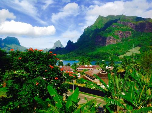 a view of a valley with mountains and a body of water at Villa Vaiana EURL Vaiana Faratea in Paopao