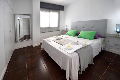 アデへにあるParaiso del Surのベッドルーム1室(大型ベッド1台、緑の枕付)