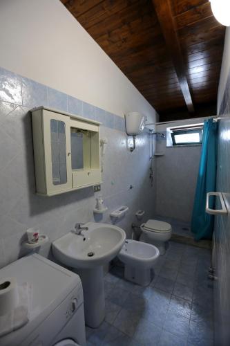 a bathroom with a sink and a toilet and a mirror at Residence San Salvatore in Palinuro