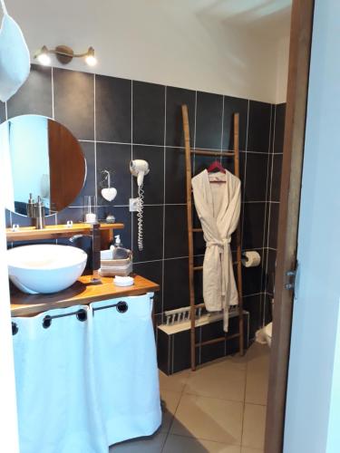ein Bad mit einem Waschbecken und einem Spiegel in der Unterkunft Villa Belza et Spa in Saint-Pierre