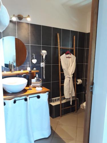 a bathroom with a sink and a mirror at Villa Belza et Spa in Saint-Pierre