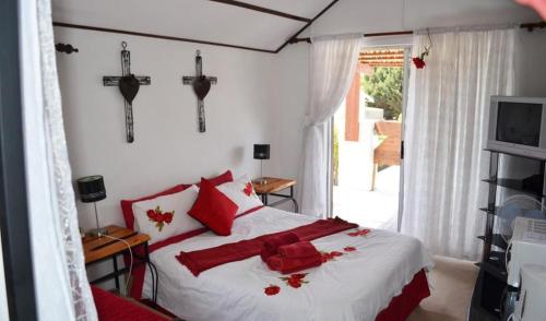 a bedroom with a bed with red pillows at Art Guest House in Lutzville